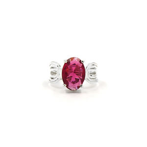 Bague en pierre précieuse rose fuchsia, coupe ovale 10x14mm, style bohème, créée en laboratoire |   Bague à griffes en laiton plaqué argent, faite à la main, sans nickel - Product Image 4