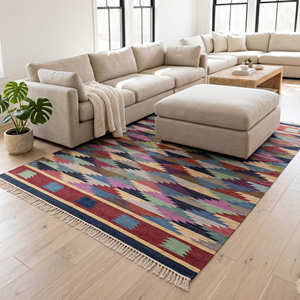 Alfombra de Área Klim con Patrón Geométrico Duradero, Forma Rectangular, Hecha a Mano, 5x10, Estilo Bohemio, Resistente a las Manchas, para Sala de Estar - Product Image 4