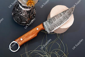 Couteau à lame fixe artisanal en acier Damas, pointe tombante, manche en bois d'olivier, pour la chasse, le camping, la survie en extérieur, EDC multifonction, DIY - Product Image 5