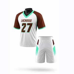 Ensemble de maillots de lacrosse blanc, marron, vert, imprimé par sublimation, col en V, manches courtes, anti-humidité, grande taille, uniforme écologique pour - Product Image 1