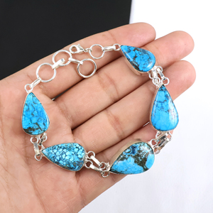 Bracelet en pierres précieuses de turquoise magnadite naturelle de qualité supérieure, en forme de goutte, plaqué argent 925, bijoux faits à la main pour femmes - Product Image 6