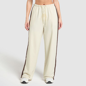 Pantalon de survêtement ample taille mi-haute pour femme, coupe large, style hip-hop, effet usé, 100 % coton biologique, écoresponsable, collection hiver, vente chaude - Product Image 1