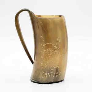แก้วน้ำเขาควาย Thor In Stock รูปทรงธรรมชาติ แกะสลักลายไวกิ้ง ฐานแข็งแรงทนทาน - Product Image 6
