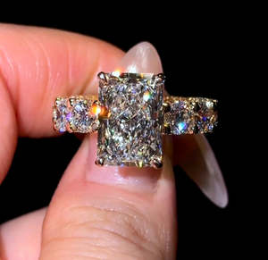 Luxury Radiant Cut Moissanite Engagement <b>Ring</b> 14K 18K Gold Hidden Halo Diamond Band Bridal Wedding <b>Ring</b> - Product Image 1