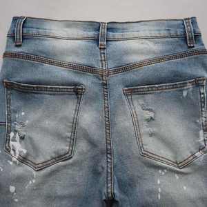Vaqueros acampanados de cintura alta para hombre, de algodón ecológico, con lavado a la piedra, efecto desgastado, cierre de botones, estilo casual de otoño - Product Image 2