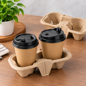 Kraft Paper Coffee Cup Carrier Disposable Takeout <b>Holder</b> for Hot <b>Drinks</b> Two Size Options Eco-Friendly Design - Product Image 4
