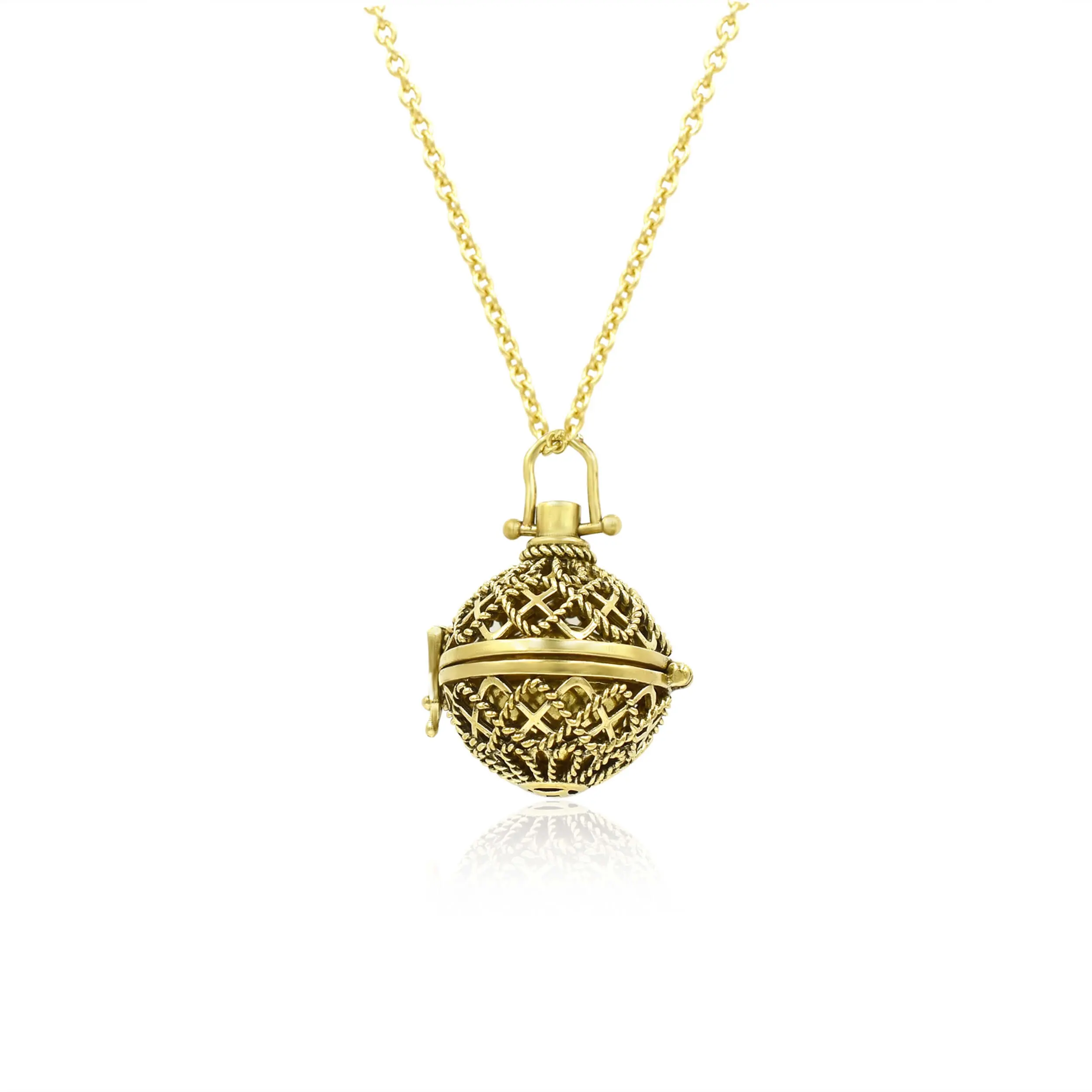 Unique design open locket music ball sound pendant charm gold plated brass finished jewelry pregnant future mom gift for her