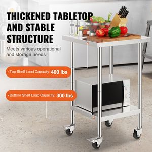 Banco da Lavoro in Acciaio Inox 24x24x38 Pollici, Capacità di Carico 700 LBS, 4 Ruote, 3 Livelli di Altezza, Resistente, per Uso Alimentare - Product Image 3