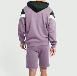 Ensemble sweat à capuche et short pour homme, color block, fermeture éclair, logo personnalisé, molleton de coton, tenue décontractée d'hiver - Product Image 6
