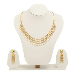 Bijoux ethniques pour femmes, collier à pendentif en perles plaqué or avec boucles d'oreilles assorties, ensemble traditionnel indien pour mariage de mariée - Product Image 1