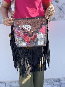 Sac à main transparent Western Fringe en cuir sculpté à la main, élégant et polyvalent, pour femme - Product Image 5