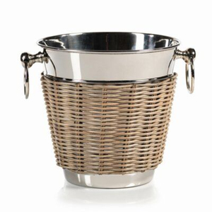 Seau à glace artisanal en rotin et acier inoxydable, grand modèle, pour refroidir le champagne et le vin, idéal pour la maison, les bars et les événements - Product Image 1