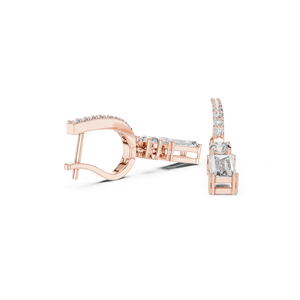 Boucles d'oreilles de fiançailles en or jaune 14 carats avec diamants de laboratoire ronds et baguettes pour femmes |   Nouveau diamant cultivé - Product Image 6