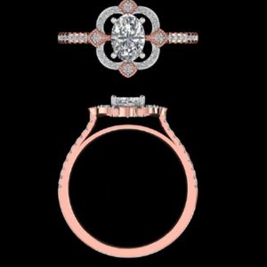 Round Brilliant Diamond Solitaire Engagement Ring With Matching Curved Pave Wedding Band Set In Solid Gold Bridal Jewelry - Product Image 2