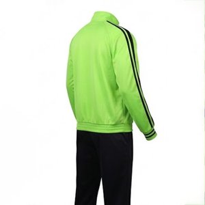 Ensembles de survêtements vert néon pour hommes : vestes zippées à col montant et pantalons de jogging noirs – Sportifs, tricotés en polyester respirant pour l'automne - Product Image 4