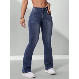 Jean droit tendance en denim, taille haute, décontracté, résistant à la décoloration, pour femme, confortable à porter toute la journée, coupe régulière - Product Image 6