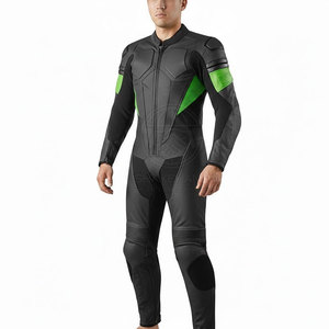Combinaison de moto en cuir noir et vert à manches longues pour homme FIT INTERNATIONAL, respirante, toutes saisons, vêtements de motard - Product Image 2