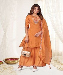 Salwar Kameez Tradicional Naranja para Mujer, Ropa Étnica Informal de Algodón, Largo hasta el Tobillo, Estilo India Pakistán 86754 DIVA-171 - Product Image 1