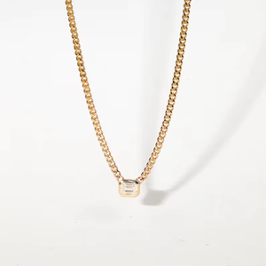 Collar de Cadena con Diamantes Naturales de Laboratorio, Oro Sólido de 14K/18K, Diamante Solitario Cultivado en Laboratorio con Corte Esmeralda, Joyería Fina Elegante para Bodas - Product Image 4