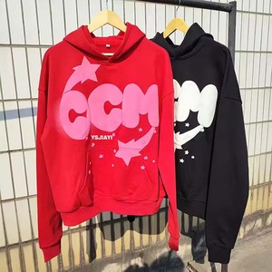 Custom <b>Red</b> Oversized Hooded <b>Sweatshirt</b> With Star Print Front Pocket Casual Unisex Knitted Cotton Autumn Wear - Product Image 5