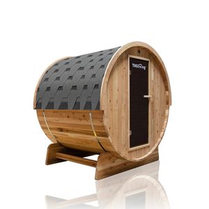 Sauna a Botte Rustica in Cedro per Esterni TMG LIVING, 3 Posti con Porta in Vetro Temperato, Modello LSN42 di TMG - Product Image 1
