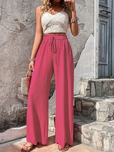 Pantalon large décontracté taille haute en soie glacée pour l'été, coupe ample, imprimé tie-dye effet peinture à l'encre, pour femme, classique, mode basique - Product Image 2