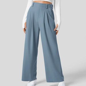 Wide Leg Regular Fit 100% Cotton Solid <b>Elastic</b> Waist Mid Waist Straight Casual Autumn Women's Trousers - Product Image 6