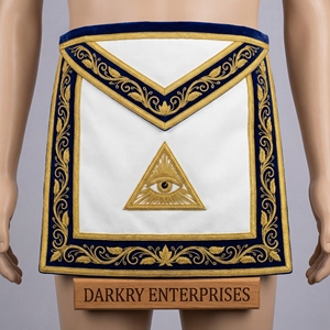 Tablier d'officier maçonnique personnalisé en velours bleu roi avec broderie à la main en fil d'argent et couronne de laurier, articles faits main - Product Image 6