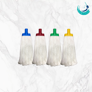 KSR High Quality Cotton White Yarn Socket <b>Mop</b> Heads with Four Colour Clip Holder for Floor Cleaning System Cut End - Product Image 1