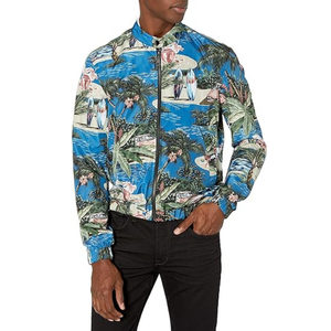 Blouson Bomber Homme Personnalisé à Imprimé Graphique Bleu – Idéal pour les Vacances, le Streetwear Décontracté – Fournisseur en Gros pour Marques de Mode - Product Image 1