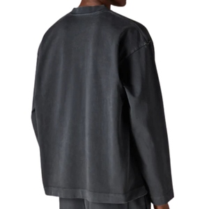 Men Washed <b>Black</b> Long Sleeve T <b>Shirt</b> Crew Neck Cotton Casual Streetwear Fashion Top Soft Vintage Finish - Product Image 5