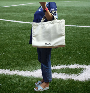 Sac fourre-tout en toile premium avec accent en cuir, logo personnalisé, fermeture magnétique, réutilisable en coton - Product Image 2