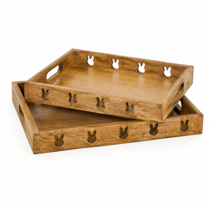 Bandeja de Servir de Madera de Mango, Juego de Bandejas Decorativas con Recorte de Conejo para Pascua, Decoración para el Hogar y la Cocina - Product Image 3