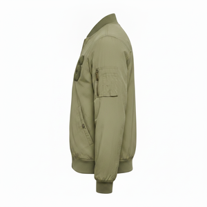 Chaqueta Bomber Verde Oliva para Hombre con Parche de la Letra S, Cierre de Cremallera, Cuello Alto, Estilo Casual para Otoño - Product Image 2