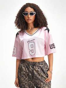 Camiseta de Fútbol Corta de Malla Rosa con Número 9 para Mujer, Ropa Urbana, Fabricante Mayorista de Marca Privada OEM - Product Image 4