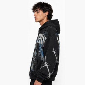 Sweat-shirt à capuche oversize pour homme avec imprimé masque à gaz, style streetwear, pour l'automne, noir - Product Image 5