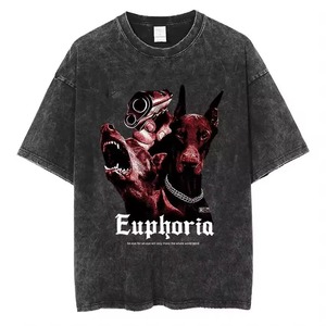 Camiseta de Hombre, Corte Regular, Lavado Ácido, con Estampado de Rottweiler, Manga Corta, Cuello Redondo, Estilo Urbano, Transpirable, 220g, Jersey de Algodón - Product Image 4