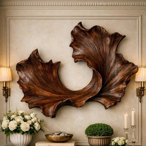 Sculpture murale Luxali artisanale en bois massif naturel, style Art déco, pour plantes/fleurs, écologique, décoration de salon, cadeau de pendaison de crémaillère - Product Image 6