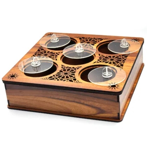 Luxury Wooden Spice <b>Box</b> Set Brass Masala Dabba Container Round Kitchen Spice Storage Organizer Holder with Brass Lid Spoon - Product Image 4