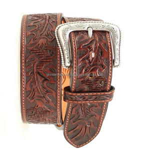 Diseñador personalizado en relieve negro y marrón de cuero occidental de herramientas de mano cinturones Floral hebilla de cuero de grano completo cinturón de moda - Product Image 5