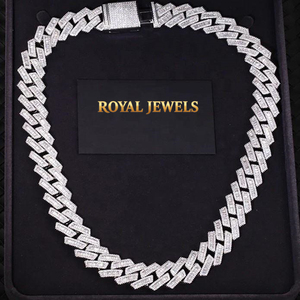 925 Silver Moissanite <b>Diamond</b> Cuban <b>Chain</b> White Gold Two Tone Hip Hop Necklace for <b>Men</b> Fashion Jewelry - Product Image 1