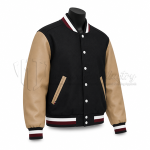 Chaqueta Varsity Negra y Marrón para Hombre, Estilo Preppy, Chaqueta de Béisbol de Algodón con Cierre de Botones, Corte Regular, para Otoño - Product Image 3