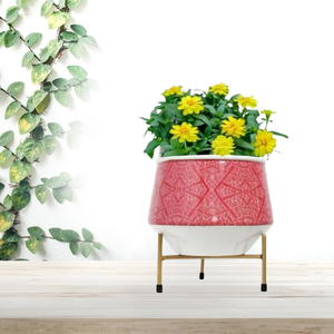 Jardinière en métal Scarlette Splendor avec support en fer, élégante jardinière décorative pour jardin d'intérieur, balcon, salon - Product Image 1