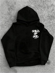 Sweat-shirt à capuche imprimé Child Of God pour homme, coupe régulière, en coton noir, vêtements décontractés d'automne - Product Image 1