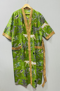 Cotton V-neck Kimono Robe Dressing Gown Block Print Front Bridesmaid Robe Drawstring Closure Sleeveless Summer <b>Nightwear</b> Soft - Product Image 2