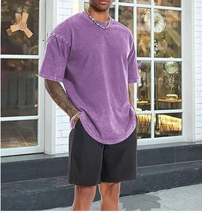 เสื้อยืดคอกลมสีม่วงแบบสั่งทำพิเศษ คุณภาพสูง สไตล์สตรีทแวร์สำหรับฤดูร้อน ระบายอากาศได้ดี ทรงโอเวอร์ไซส์  เสื้อยืดทรงหลวม คอกลม - Product Image 4