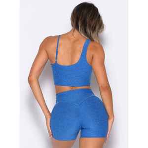 Women's <b>Blue</b> Seamless Cut-Out Halter Sports <b>Bra</b> Medium Support Yoga Fitness Solid Color Stretch Fabric - Product Image 3