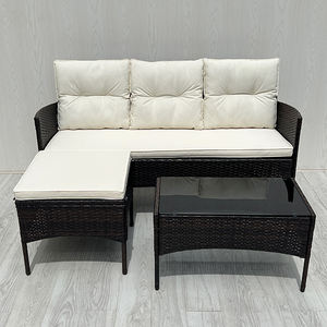 SF00067 Mobilier d'extérieur moderne de luxe, chaise longue en rotin et acier blanc crème, coussin en polyester, table en verre trempé, salon - Product Image 3