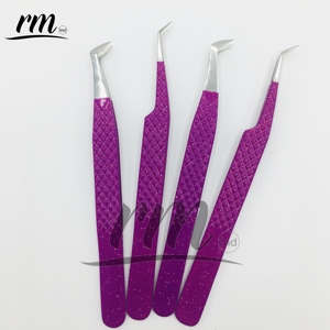Pince à épiler en acier inoxydable RMI, revêtement violet, pointes dentelées de précision, 10 mm, modèle RMI-AS-EET-171023 pour extensions de cils - Product Image 2