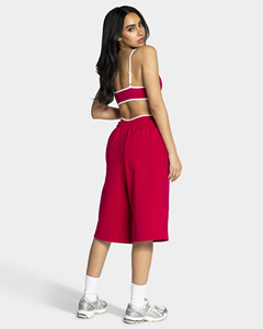 Shorts Bermuda Femme en Coton Premium 100% Brodés et Imprimés avec Logo Personnalisé, Respirants, Rouges, avec Passepoil - Product Image 3